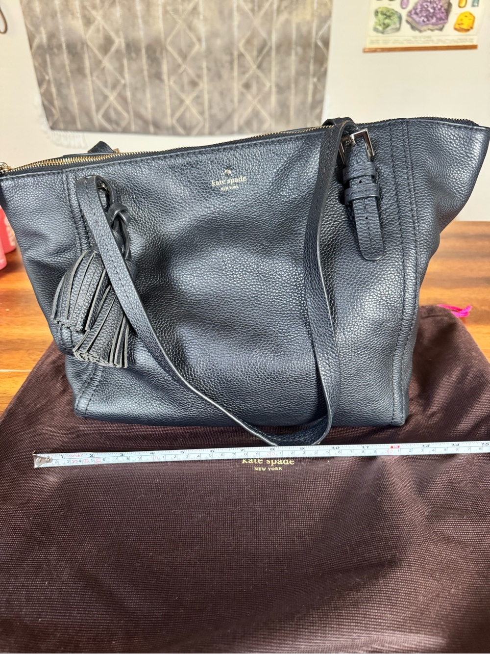 kate spade Black Pebbled Leather Shoulder Tote with Tassel - Picture 8 of 9